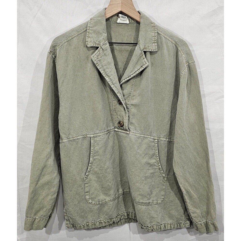 Women's Linen Blend Shacket Sage Green Long Sleeve Popover Tunic Coastal Size S